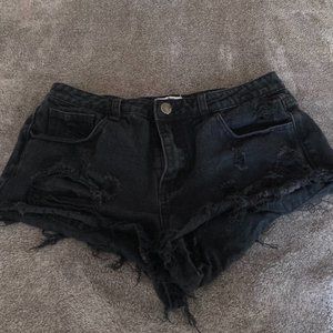 Black Line Denim Shorts